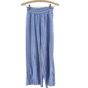 Land 'n Sea Striped Wide Leg Pants Womens S Blue Linen Blend Coastal Lagenlook